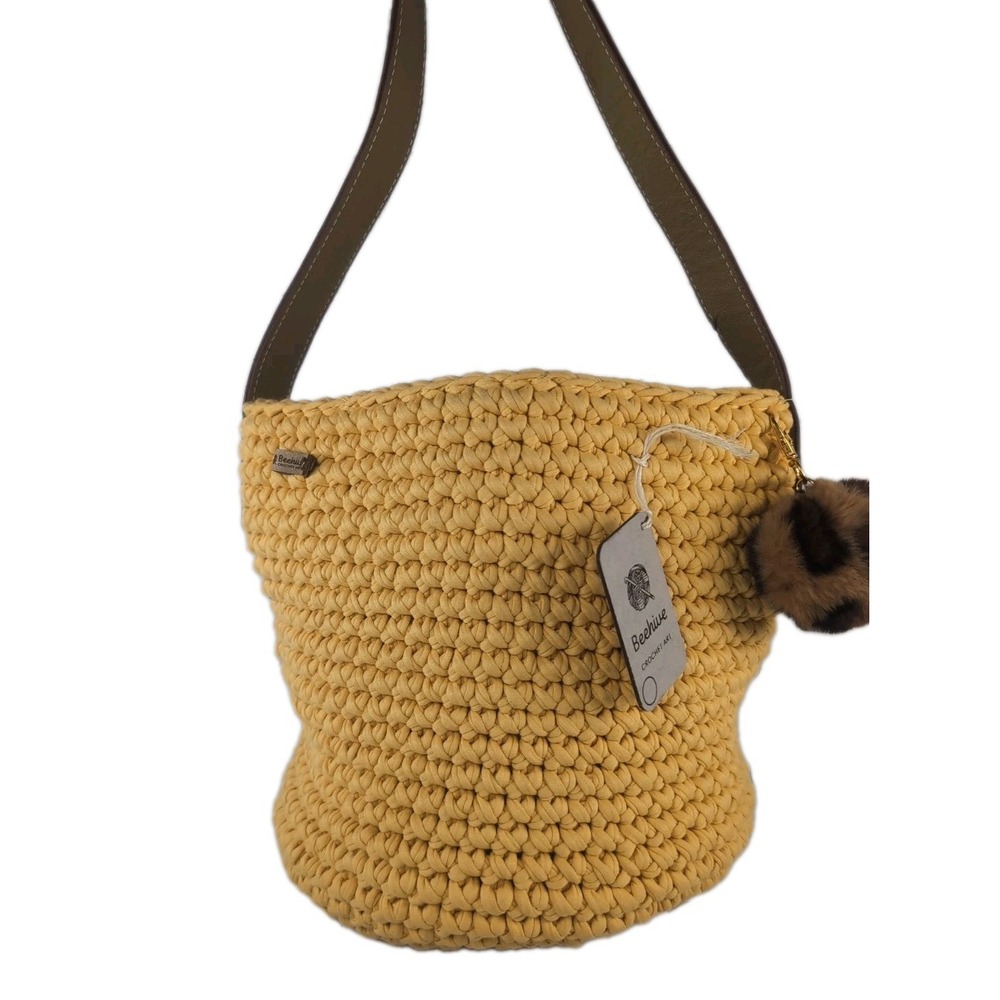 Beehive Crochet Art Handmade Yellow Shoulder Bag Tote Carryall Bucket Bag W/Tags